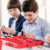 Children building science project