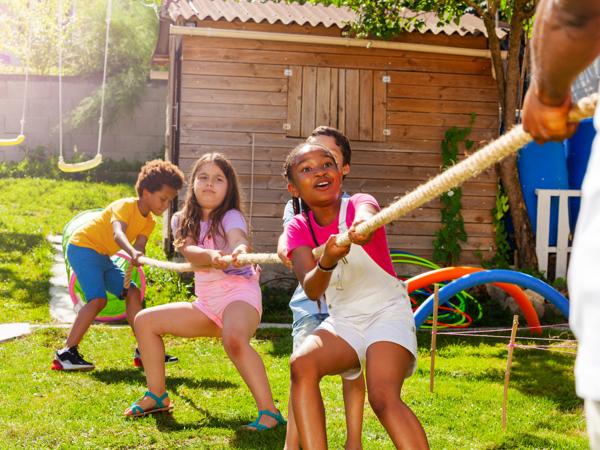 Children playing tug-of-war